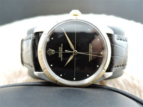 Rolex Oyster Perpetual Zephyr 1008 Black Gilt Dial 18k Bezel 